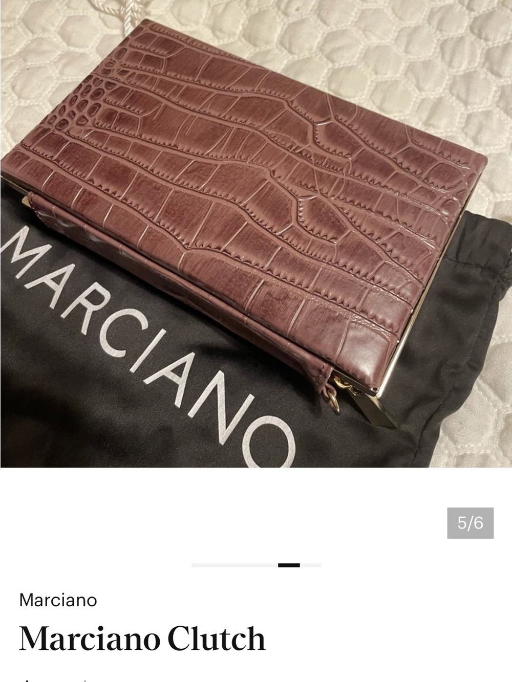 Marciano Croc-Embossed Leather Clutch in Maroon Brown EUC with Dust Bag